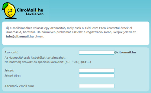 Citromail regisztrációs űrlap